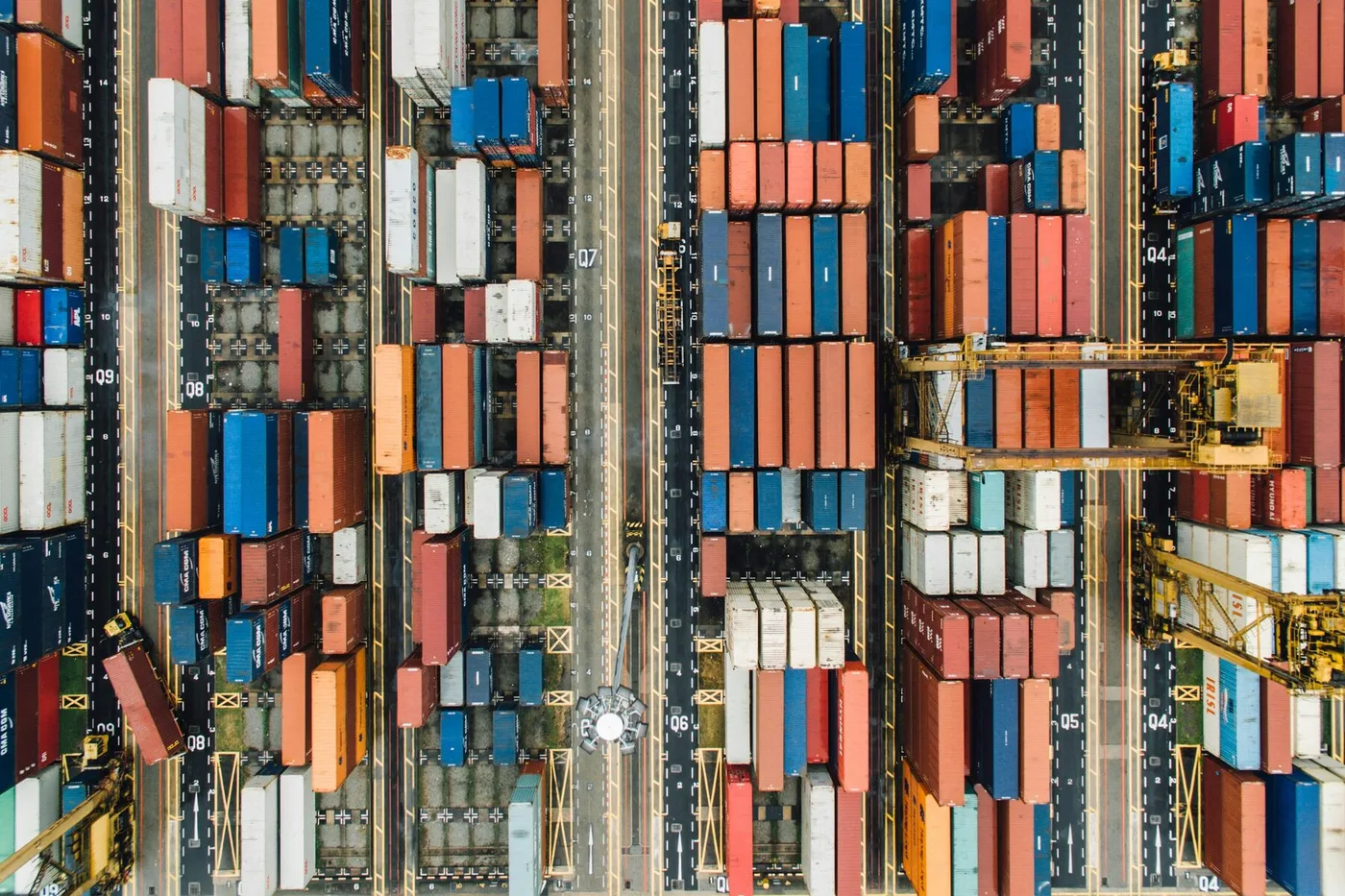 Rows of shipping containers at a port terminal
